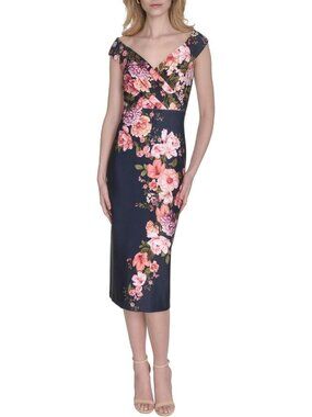 Floral Blue Short Sleeve Dress - Mid-Thigh Length, Perfect for Summer Events